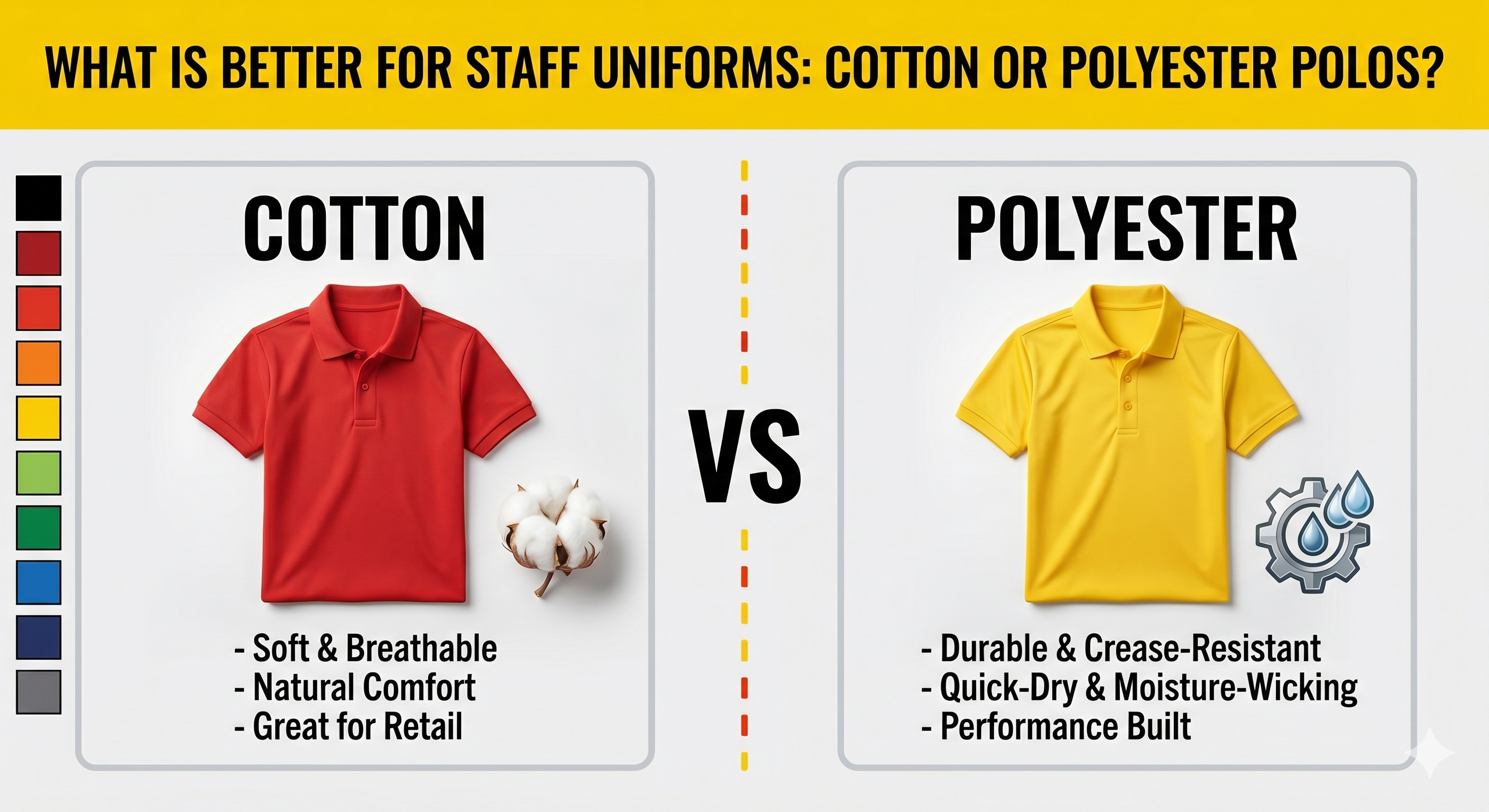Which is Better for Staff Uniforms: Cotton or Polyester Polos?