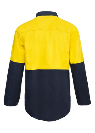 Mens HI Vis Lightweight Closed Front Vented Cotton Drill Shirt with Semi Gusset Sleeves (NC-WS4255)