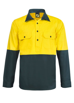 Mens HI Vis Lightweight Closed Front Vented Cotton Drill Shirt with Semi Gusset Sleeves (NC-WS4255)