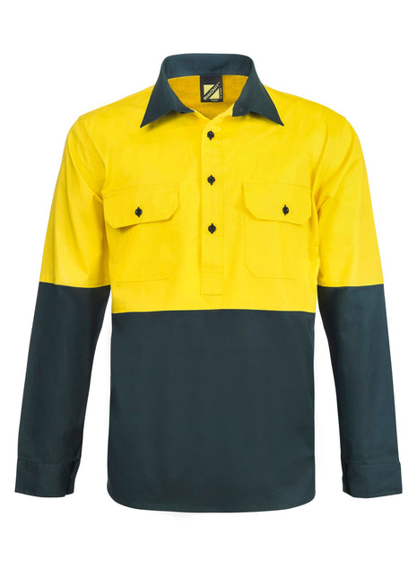 Mens HI Vis Lightweight Closed Front Vented Cotton Drill Shirt with Semi Gusset Sleeves (NC-WS4255)