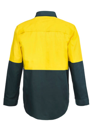 Mens HI Vis Lightweight Closed Front Vented Cotton Drill Shirt with Semi Gusset Sleeves (NC-WS4255)