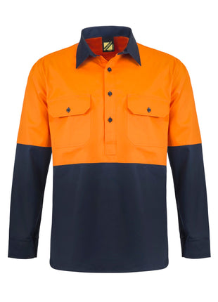 Mens HI Vis Lightweight Closed Front Vented Cotton Drill Shirt with Semi Gusset Sleeves (NC-WS4255)