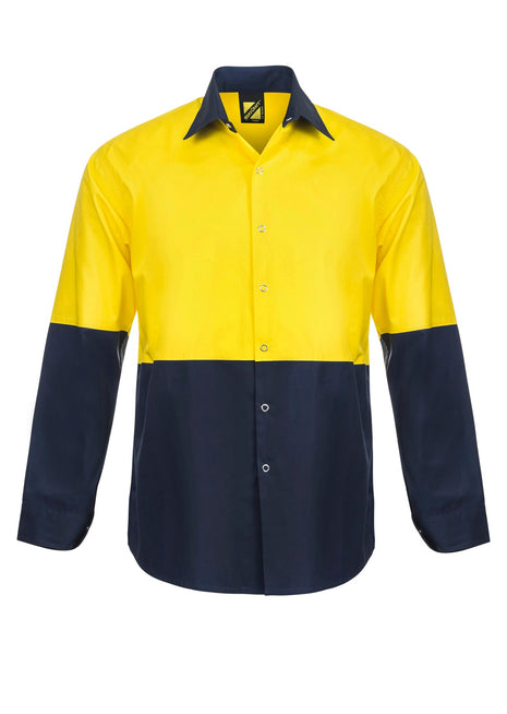 Mens Hi Vis Lightweight Long Sleeve Food Industry Vented Cotton Drill Shirt with Press Studs and Spare Pockets (NC-WS3045)
