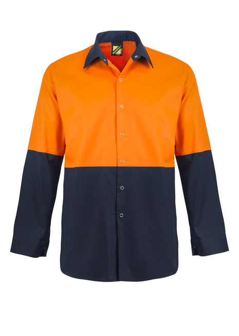 Mens Hi Vis Lightweight Long Sleeve Food Industry Vented Cotton Drill Shirt with Press Studs and Spare Pockets (NC-WS3045)