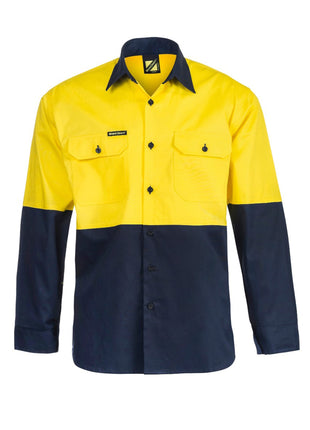 Hi Vis Lightweight Long Sleeve Vented Cotton Drill Shirt (NC-WS4247)