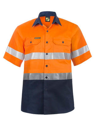 Mens Hi Vis Short Sleeve Cotton Drill Shirt with Reflective Tape (NC-WS4001)
