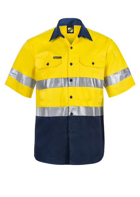 Mens Hi Vis Short Sleeve Cotton Drill Shirt with Reflective Tape (NC-WS4001)