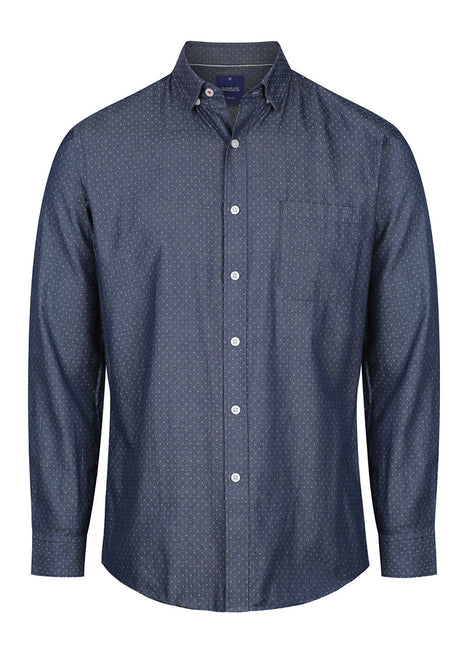Wellington Mens Denim Dobby Long Sleeve Casual Slim Fit Shirt (GW-1714HL)