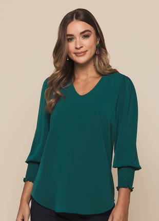 Cleo Womens Shirred Cuff V Neck (GW-1803WZ)