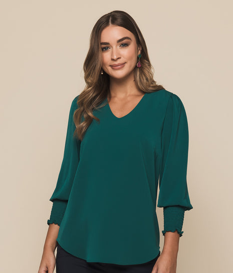 Cleo Womens Shirred Cuff V Neck (GW-1803WZ)
