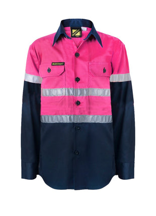Hi Vis Kids Lightweight Long Sleeve Cotton Drill Shirt with Reflective Tape (NC-WSK129)