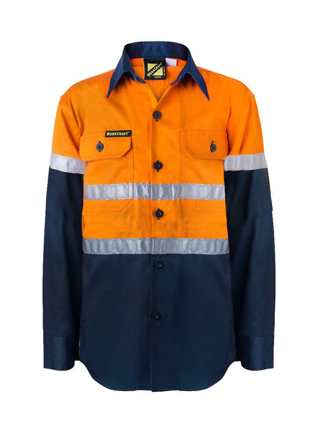 Hi Vis Kids Lightweight Long Sleeve Cotton Drill Shirt with Reflective Tape (NC-WSK125)