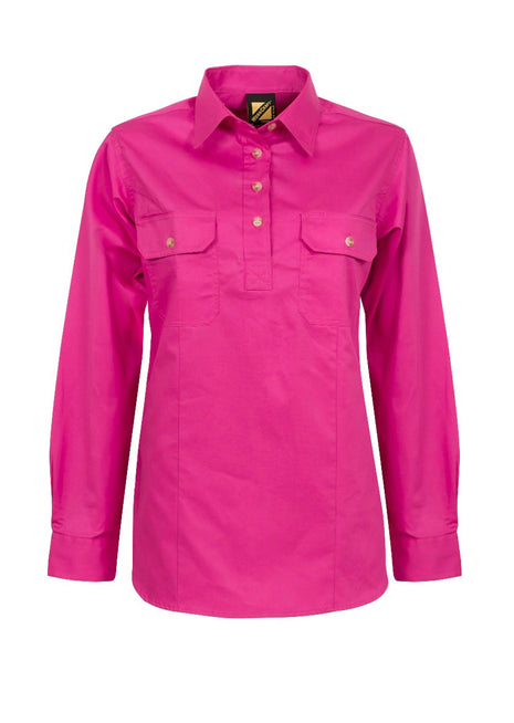Womens Lightweight Long Sleeve Closed Front Cotton Drill Shirt (NC-WSL505)