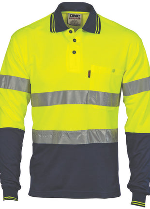 Hi-Vis Two Tone Cotton Back Polos with CSR Reflective Tape - Long Sleeve (DN-3718)