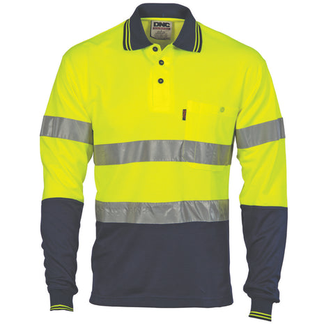 Hi-Vis Two Tone Cotton Back Polos with CSR Reflective Tape - Long Sleeve (DN-3718)