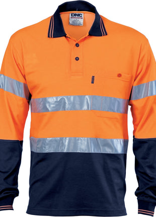 Hi-Vis Two Tone Cotton Back Polos with CSR Reflective Tape - Long Sleeve (DN-3718)
