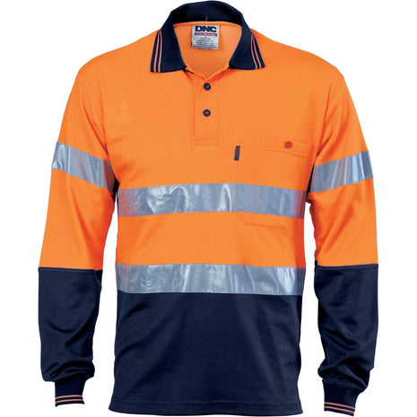 Hi-Vis Two Tone Cotton Back Polos with CSR Reflective Tape - Long Sleeve (DN-3718)