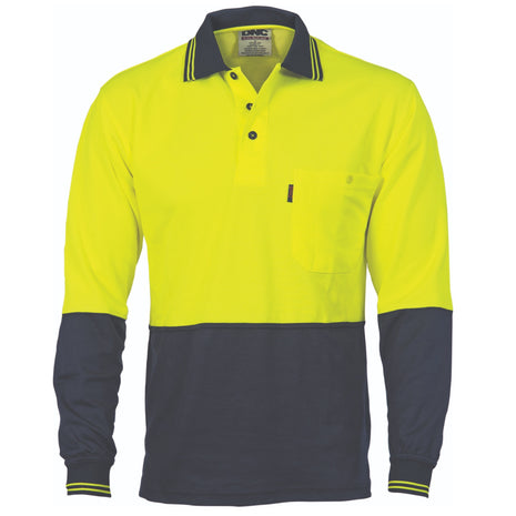 Cotton Back Hi-Vis Two Tone Fluro Polo - Long Sleeve (DN-3816)