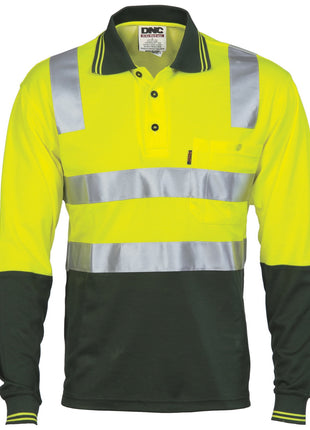 Cotton Back Hi-Vis Two Tone Polo Shirt with CSR Reflective Tape - Long Sleeve (DN-3818)