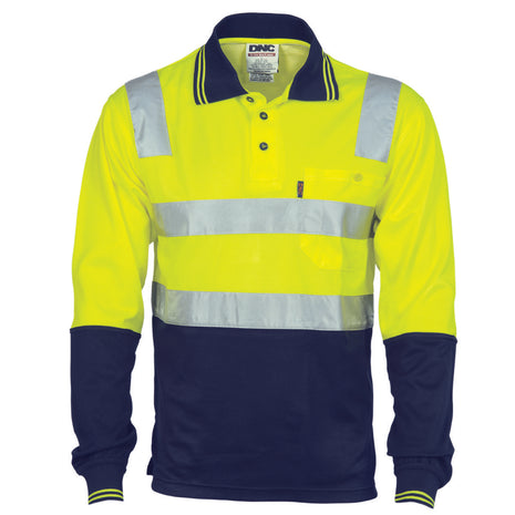 Cotton Back Hi-Vis Two Tone Polo Shirt with CSR Reflective Tape - Long Sleeve (DN-3818)