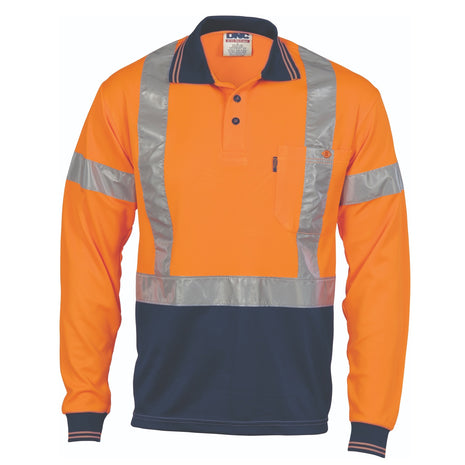 Hi-Vis Day/Night Cool-Breathe Polo Shirt X Back CSR Reflective Tape - Long Sleeve (DN-3914)