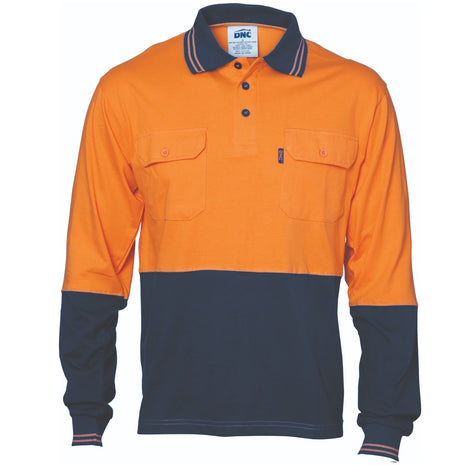 Hi-Vis Cool-Breeze Two Tone Cotton Jersey Polo Shirt with Twin Chest Pocket - Long Sleeve (DN-3944)
