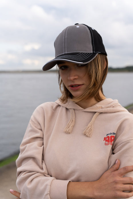 Brushed Heavy Cotton Two Tone Cap with Contrasting Stitching and Open Lip Sandwich (HW-4053)