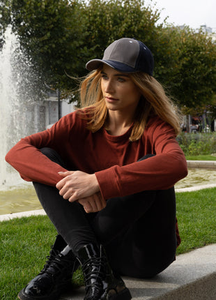 Brushed Heavy Cotton Two Tone Cap with Contrasting Stitching and Open Lip Sandwich (HW-4053)