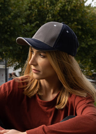 Brushed Heavy Cotton Two Tone Cap with Contrasting Stitching and Open Lip Sandwich (HW-4053)