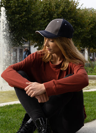 Brushed Heavy Cotton Two Tone Cap with Contrasting Stitching and Open Lip Sandwich (HW-4053)