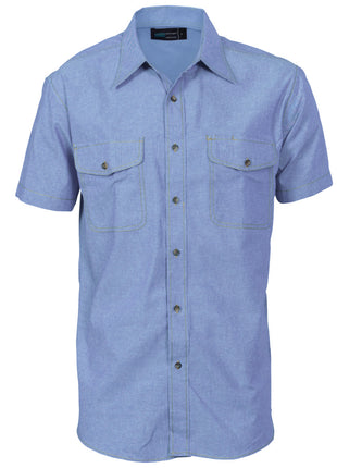 Mens Twin Flap Pocket Cotton Chambray - Short Sleeve (DN-4103)