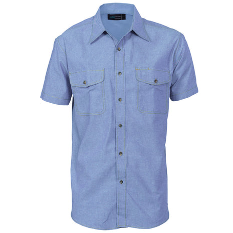 Mens Twin Flap Pocket Cotton Chambray - Short Sleeve (DN-4103)