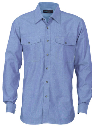 Mens Twin Flap Pocket Cotton Chambray - Long Sleeve (DN-4104)