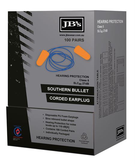 Southern Bullet Corded Earplug (100 Pair) (JB-8P060)