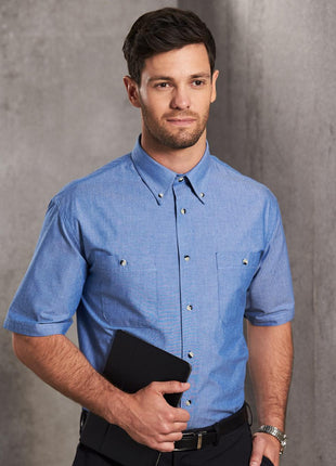 Mens Chambray Shirt Short Sleeve (WS-BS03S)