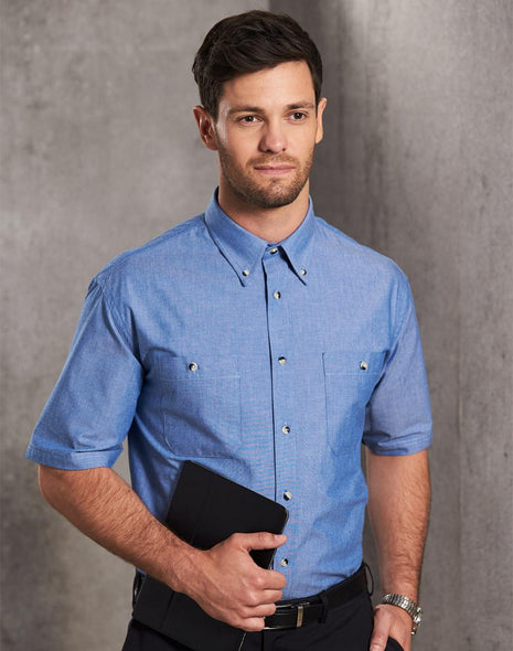 Mens Chambray Shirt Short Sleeve (WS-BS03S)