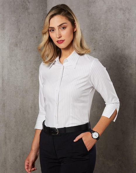 Womens 3/4 Sleeve Stretch Stripe Shirt (WS-BS18)