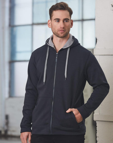 Mens Full Zip Contrast Fleece Hoodie (WS-FL17)
