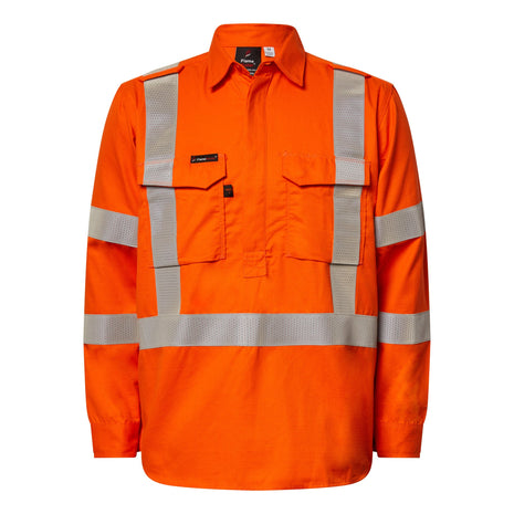 Mens Hi Vis HRC 2 Inherent Closed Front Shirt with Gusset Sleeves and Reflective Tape X Pattern (NC-FSV031A)