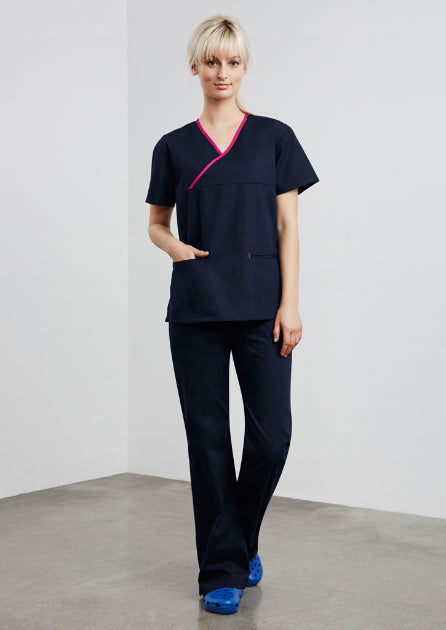Ladies Contrast Crossover Scrubs Top (BZ-H10722)