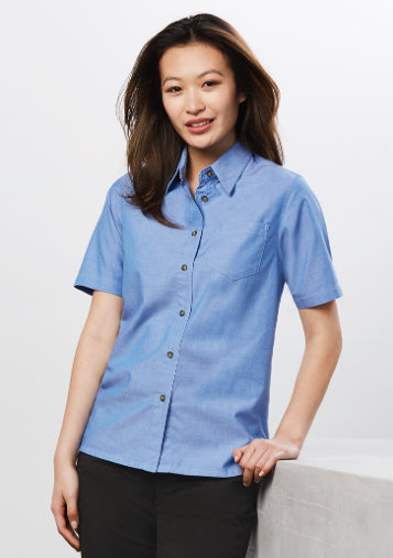 Ladies Wrinkle Free Chambray Short Sleeve Shirt (BZ-LB6200)