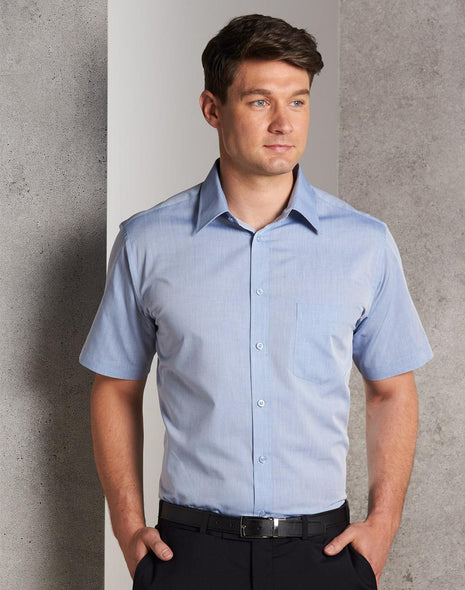Mens Fine Chambray Short Sleeve Shirt (WS-M7011)