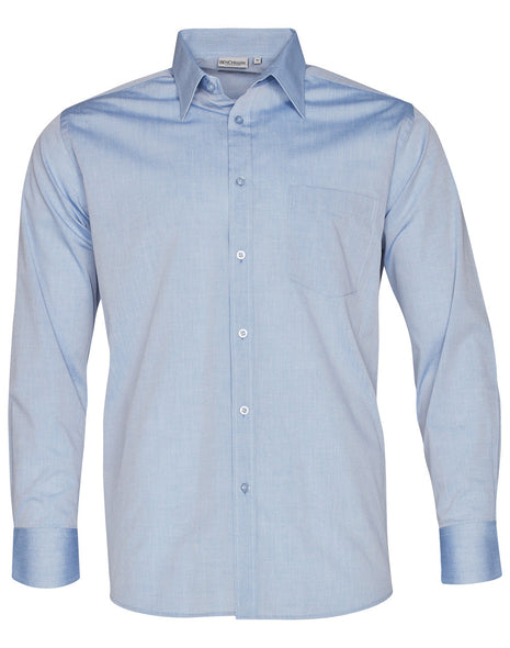 Mens Fine Chambray Long Sleeve Shirt (WS-M7012)