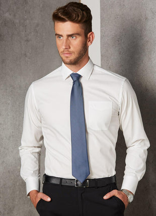 Mens Dobby Striped Taped Long Sleeve Shirt (WS-M7110L)