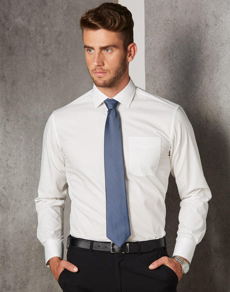 Mens Dobby Striped Taped Long Sleeve Shirt (WS-M7110L)