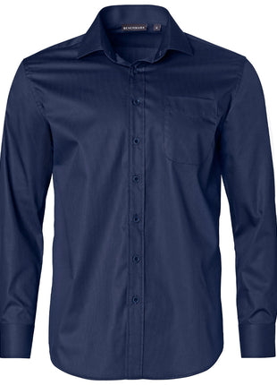 Mens Dobby Striped Taped Long Sleeve Shirt (WS-M7110L)