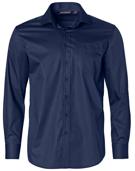 Mens Dobby Striped Taped Long Sleeve Shirt (WS-M7110L)