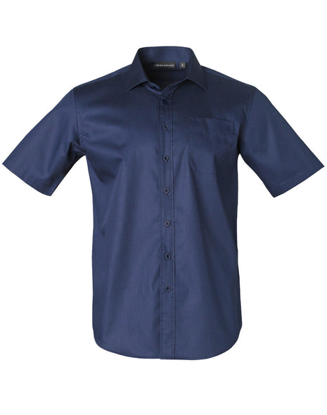 Mens Dobby Striped Taped Short Sleeve Shirt (WS-M7110S)