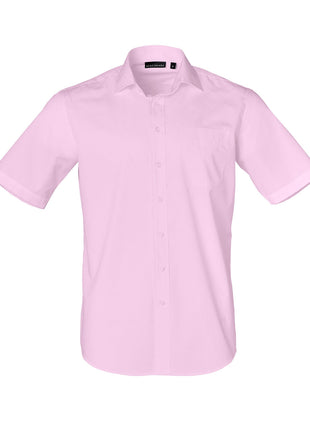 Mens Dobby Striped Taped Short Sleeve Shirt (WS-M7110S)