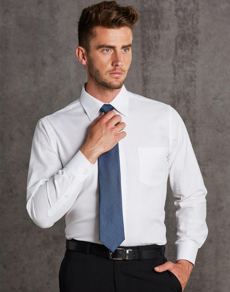 Mens Mini Herringbone Long Sleeve Shirt (WS-M7112)